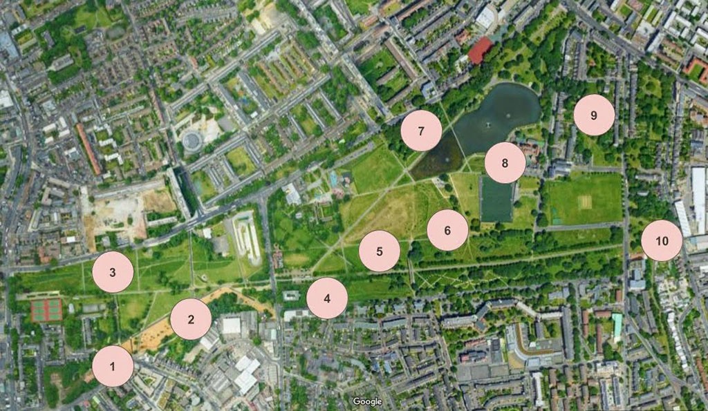 Map of Burgess Park showing where butterfly species have been seen