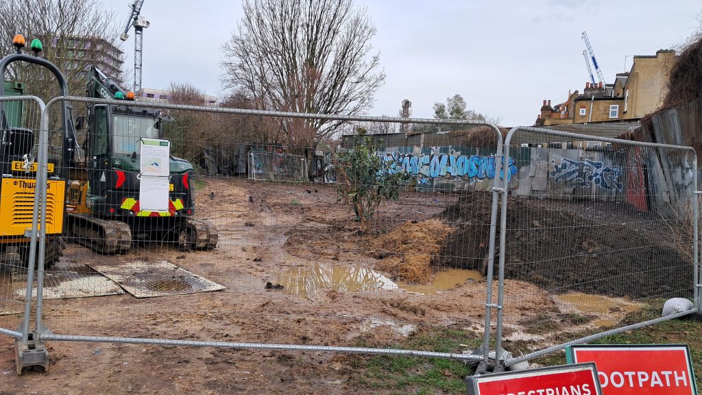 Photos of the areas around the MOL site which show the fencing and bare earth, following removal of brambles and Russian Vine. 